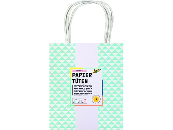 Een Tas met handvat Folia kraftpapier 115gr 18x21x8cm wit set à 3 dessins koop je bij NiceSupplies.nl