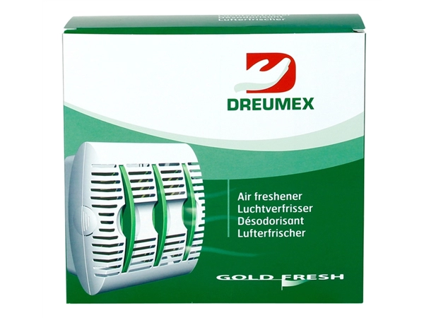 Een Luchtverfrisserdispenser Dreumex Gold Fresh Air koop je bij The Cartridge Company