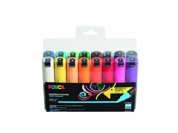 Een Verfstift Posca PC7M breed assorti set à 16 stuks koop je bij NiceSupplies.nl