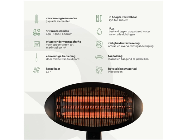 Een Terrasverwarmer BRASQ PHS100 staand elektrisch koop je bij NiceSupplies.nl