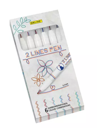 Een Fineliner Online 2-lijnen assorti doos à 6 stuks koop je bij Van Hoye Kantoor BV