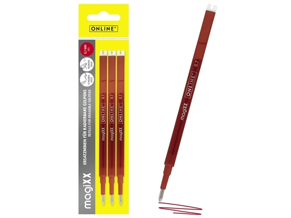 Een Recharge stylo gel Online Magixx 0,7mm rouge blister 3 pièces koop je bij QuickOffice BV