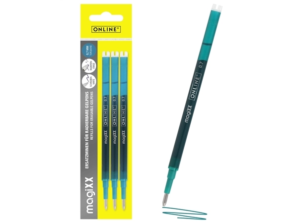 Een Gelschrijvervulling Online Magixx 0.7mm turquoise blister à 3 stuks koop je bij KantoorProfi België BV