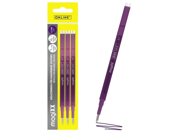 Een Recharge stylo gel Online MagiXX 0,7mm violet blister 3 pièces koop je bij QuickOffice BV