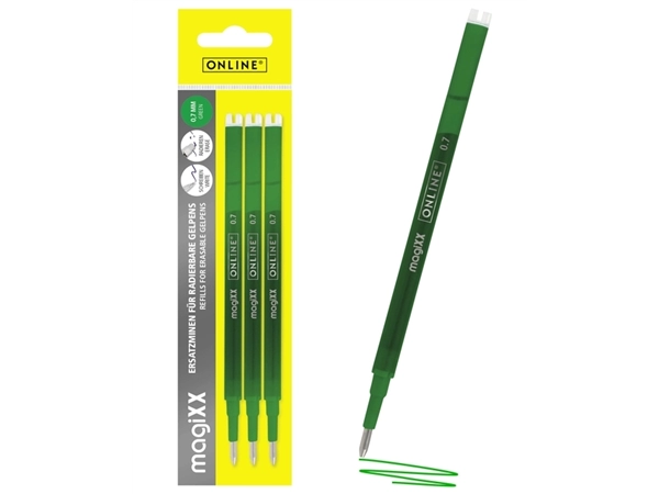 Een Gelschrijvervulling Online Magixx 0.7mm groen blister à 3 stuks koop je bij NiceSupplies.nl