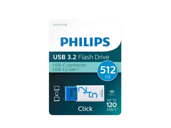 USB Stick Philips Click USB-C 512GB Ocean Blue