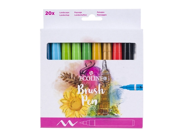 Een Brushpen Talens Ecoline landschap etui à 20 kleuren koop je bij Tonerinktshop