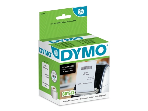 Een Papierrol Dymo LabelWriter doorlopend 57mmx91m 1 rol wit koop je bij Tonerinktshop