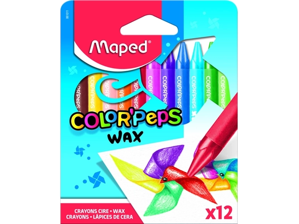 Een Waskrijt Maped Color'Peps Wax set á 12 kleuren koop je bij Van Hoye Kantoor BV