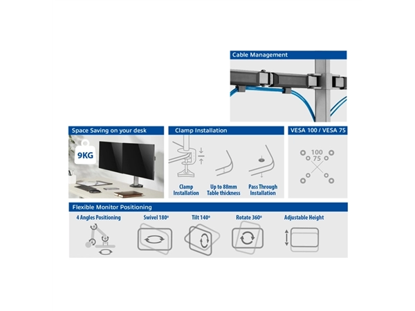 Een Monitorarm ACT office 2 schermen zilver koop je bij NiceSupplies.nl