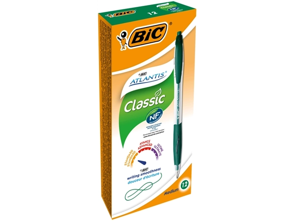 Een Balpen Bic Atlantis classic grip clic medium groen koop je bij NiceSupplies.nl