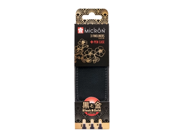 Een Fineliner Sakura Pigma Micron Black & Gold Edition set à 3 breedtes + gratis etui koop je bij QuickOffice BV