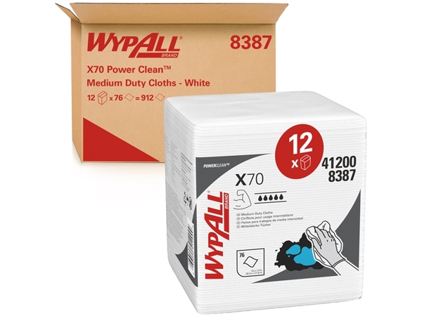 Poetsdoek WypAll X70 PowerClean 42,1x37,5cm 12x76vel wit 8387