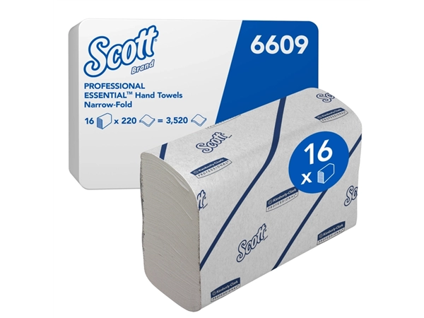 Handdoek Scott i-vouw 2-laags 21,2x18,6cm 16x220stuks wit 6609