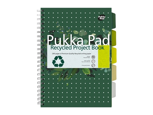 Een Carnet de projets Pukka Pad Recycled A4 ligné 4 intercalaires 200 pages 80g vert koop je bij Van Hoye Kantoor BV