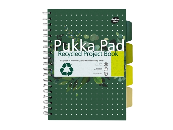 Een Carnet de projets Pukka Pad Recycled B5 ligné 4 intercalaires 200 pages 80g vert koop je bij Van Hoye Kantoor BV