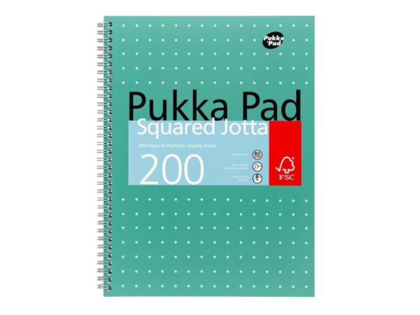 Collegeblok Pukka Pad Jotta A4 ruit 5x5mm 4-gaats 200 pagina's 80gr groen