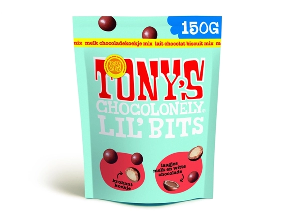 Een Chocolade Tony's Chocolonely Lil' Bits melk koekje mix 150 gram koop je bij BUROPORT BV