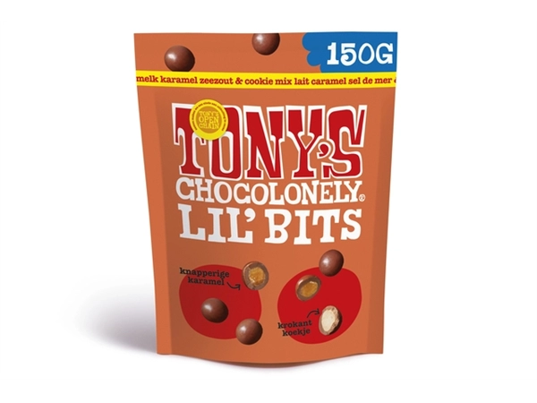 Een Chocolade Tony's Chocolonely Lil' Bits melk karamel zeezout & cookie 150 gram koop je bij BUROPORT BV