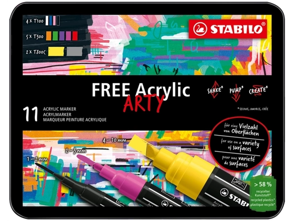 Een Acrylmarker STABILO Free Acrylic Starter Kit assorti 11 stuks koop je bij Unimark Office B.V.