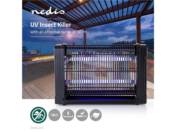 Een Insectenlamp Nedis electrisch 2x8watt 50M2 zwart koop je bij Technipa Kantoorefficiency