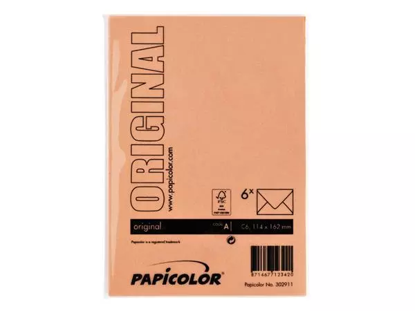 Een Envelop Papicolor C6 114x162mm oranje pak à 6 stuks koop je bij NiceSupplies.nl