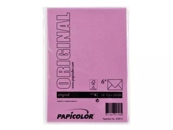 Een Envelop Papicolor C6 114x162mm felroze pak à 6 stuks koop je bij NiceSupplies.nl