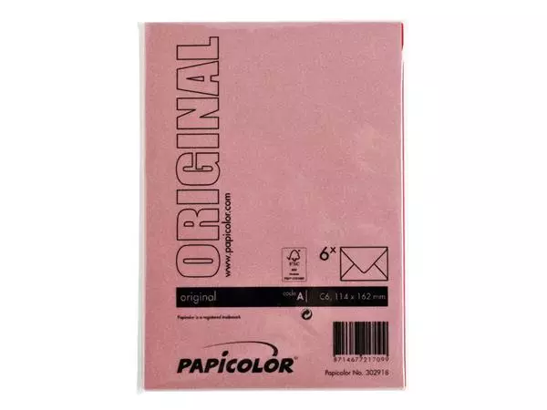 Een Envelop Papicolor C6 114x162mm rood pak à 6 stuks koop je bij Buro De Peuter