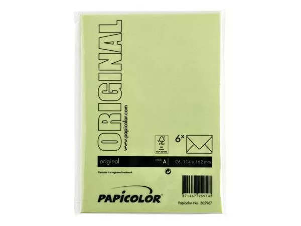 Een Envelop Papicolor C6 114x162mm appelgroen pak à 6 stuks koop je bij Unimark Office B.V.