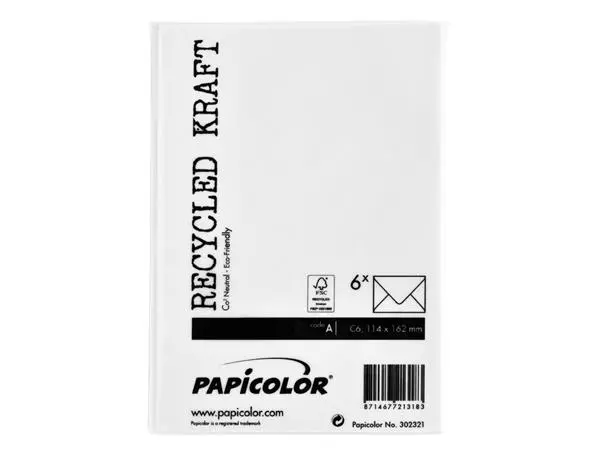 Een Envelop Papicolor C6 114x162mm kraft wit pak à 6 stuks koop je bij Buro De Peuter