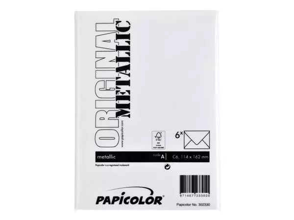 Een Envelop Papicolor C6 114x162mm metallic parelwit pak à 6 stuks koop je bij Unimark Office B.V.