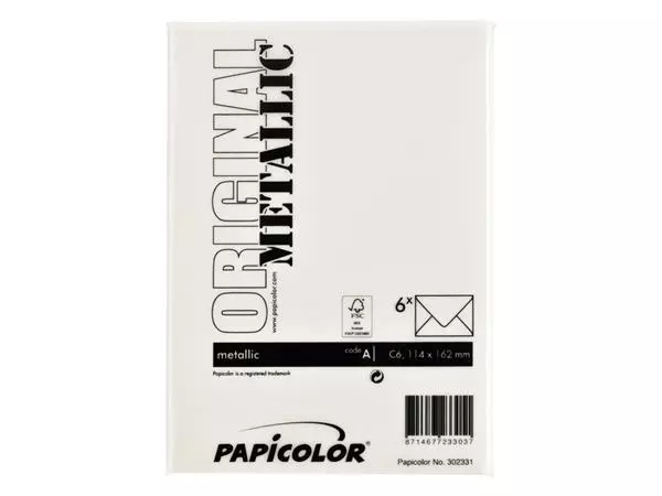 Een Envelop Papicolor C6 114x162mm metallic ivoor pak à 6 stuks koop je bij Buro De Peuter