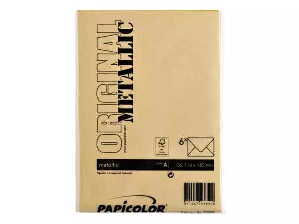 Een Envelop Papicolor C6 114x162mm metallic goud pak à 6 stuks koop je bij Buro De Peuter