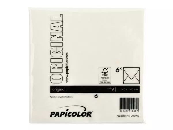 Een Envelop Papicolor 140x140mm anjerwit pak à 6 stuks koop je bij NiceSupplies.nl