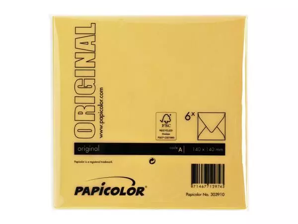 Een Envelop Papicolor 140x140mm dottergeel koop je bij NiceSupplies.nl