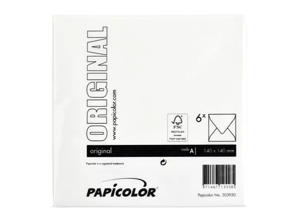 Een Envelop Papicolor 140x140mm hagelwit pak à 6 stuks koop je bij Unimark Office B.V.