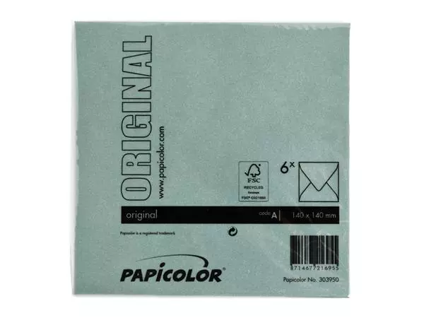 Een Envelop Papicolor 140x140mm dennengroen pak à 6 stuks koop je bij Unimark Office B.V.