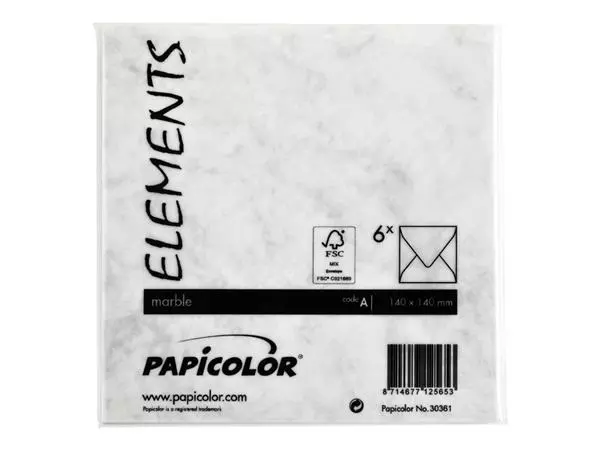 Een Envelop Papicolor 140x140mm marble grijs pak à 6 stuks koop je bij Unimark Office B.V.