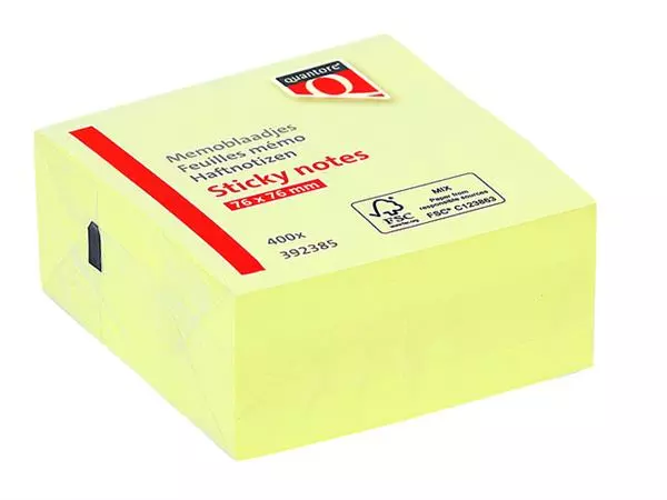 Een Memoblok Quantore 76x76mm 400 geel 400 vel koop je bij Unimark Office B.V.