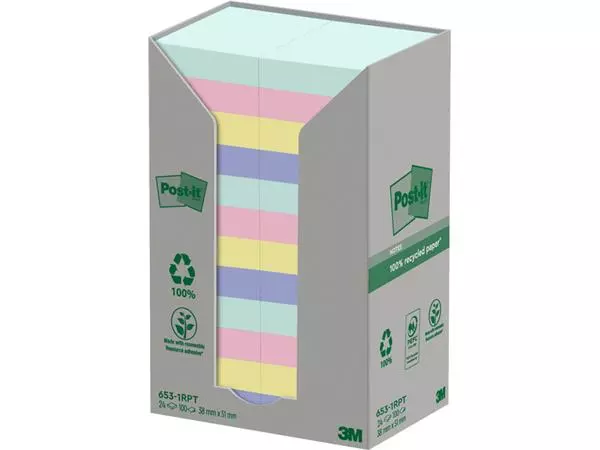 Een Memoblok Post-it 653-RPT 38x51mm rainbow pastel koop je bij Van Hoye Kantoor BV