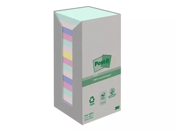Een Memoblok Post-it 654-RTP 76x76mm recycled rainbow pastel koop je bij Van Hoye Kantoor BV