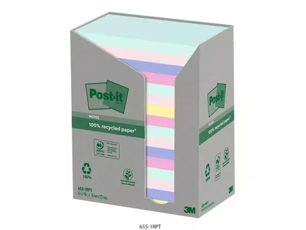 Een Memoblok Post-it 655-RPT 76x127mm recycled rainbow pastel koop je bij Van Hoye Kantoor BV