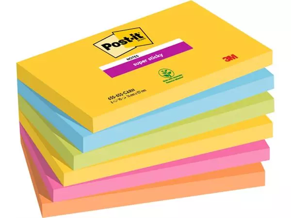 Een Memoblok Post-it 655 Super Sticky 76x127mm Carnival koop je bij QuickOffice BV