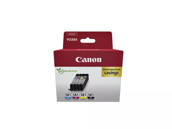 Een Inktcartridge Canon CLI-581 zwart + 3 kleuren koop je bij De Angelot