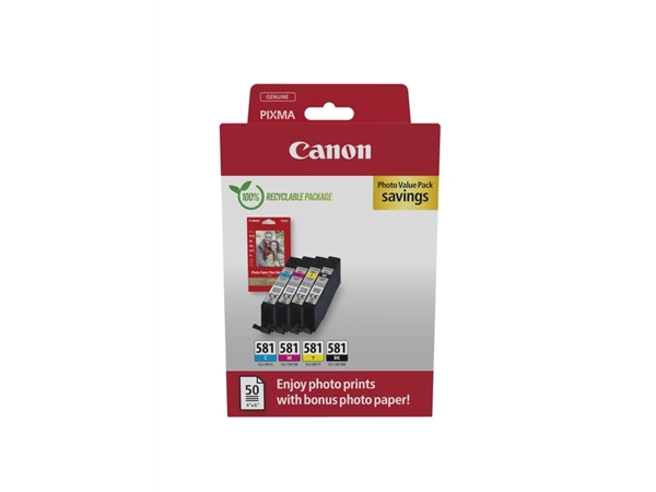 Een Inktcartridge Canon CLI-581 4 kleuren + 50vel fotopap 10x15cm koop je bij De Angelot