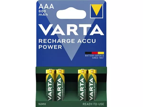 Een Batterij oplaadbaar Varta 4xAAA 800mAh ready2use koop je bij Van Leeuwen Boeken- en kantoorartikelen