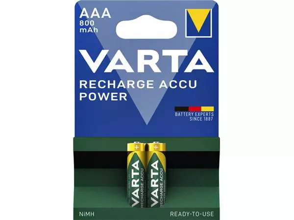 Een Batterij oplaadbaar Varta 2xAAA 800mAh ready2use koop je bij Kantoorvakhandel van der Heijde