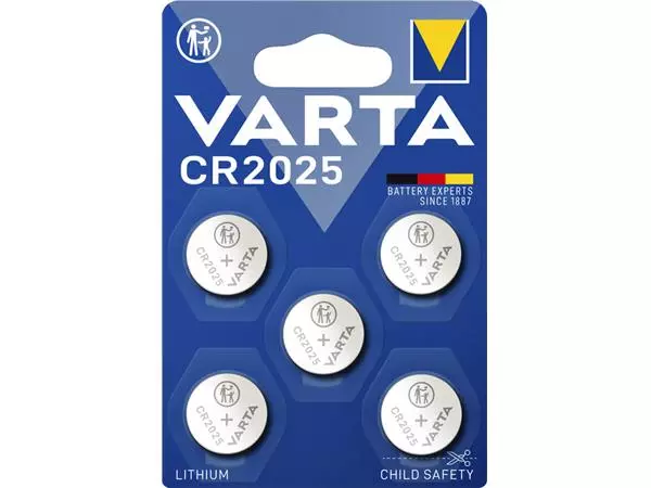 Een Batterij Varta knoopcel CR2025 lithium blister à 5stuk koop je bij Van Leeuwen Boeken- en kantoorartikelen