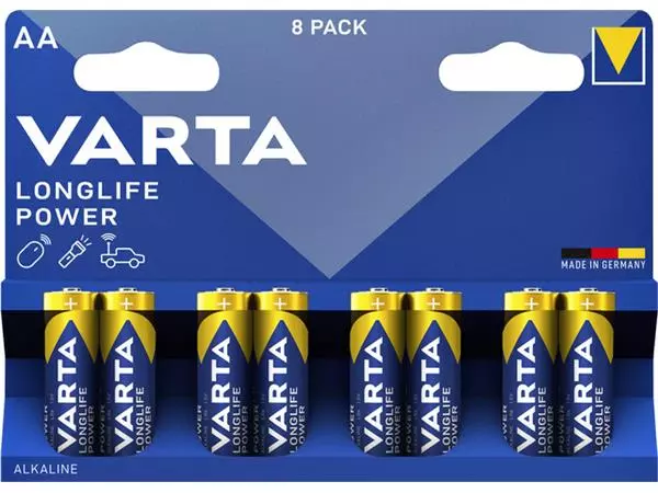 Een Batterij Varta Longlife Power 8xAA koop je bij Van Leeuwen Boeken- en kantoorartikelen