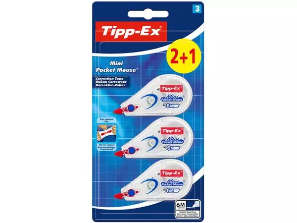 Een Correctieroller Tipp-ex mini pocket mouse 5mmx6m blister 2+1 gratis koop je bij Omnia 4 Office